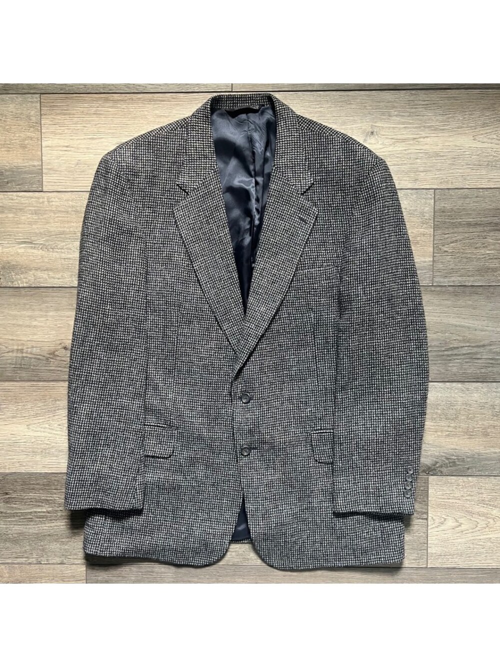 Lands' End Men's 46L Harris Tweed Blazer Gray Blue Wool Sport Coat